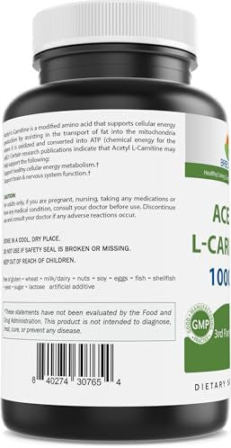 Brieofood Acetyl L-Carnitine 1000 Mg Per Serving- 240 Capsules. Gluten-, Non-Gmo.