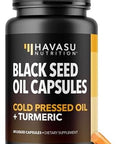 Black Seed Oil Capsules With Turmeric Curcumin Supplement Immune & Digestive Health Support 60 Count Vegan Nongmo Cold Pressed Black Seed Oil With Curcumin (95% Curcuminoids) 1 Month Supply