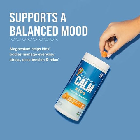 Natural Vitality CALM Kids Magnesium Supplement Gummies Gummies for Balanced Mood Supports Healthy Development Gluten Vegan Sweet Citrus Flavored 60 Gummies