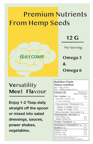 SUNYEAH Cold Pressed Hemp Seed Oil, 500 ml, Canadian, High in Omega 3 & 6, Keto Friendly
