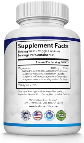 Toplux Magnesium Complex Supplement 8 Elemental 1000Mg Magnesium Glycinate Citrate Malate Taurate Chelated For Easy Absorption For Bones Muscle Recovery Energy Vegan Nongmo 90 Capsules
