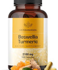 Herbamama Turmeric And Boswellia Extract Capsules - 2100Mg Boswellia Serrata & Turmeric Complex With Black Pepper Extract - Vegan Non-Gmo 95% Curcuminoids Antioxidant Supplement 100 Caps
