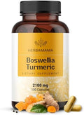 Herbamama Turmeric And Boswellia Extract Capsules - 2100Mg Boswellia Serrata & Turmeric Complex With Black Pepper Extract - Vegan Non-Gmo 95% Curcuminoids Antioxidant Supplement 100 Caps