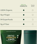 Zena Complete Organic Super Greens Powder and Multivitamin 90+ Supergreens Fruits Veggies Pre and Probiotics Watermelon Citrus Flavor 30 Packets + Water Bottle