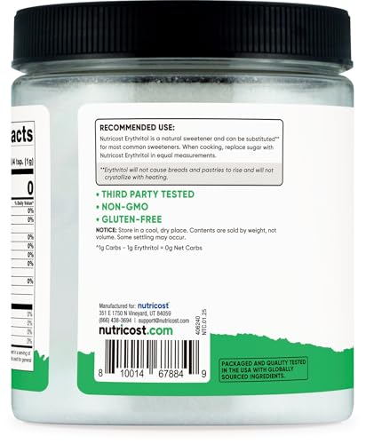 Nutricost Pantry Erythritol Plant-Based Sweetener Powder (1 LB) - Zero Additives, Zero Calories, Non-GMO