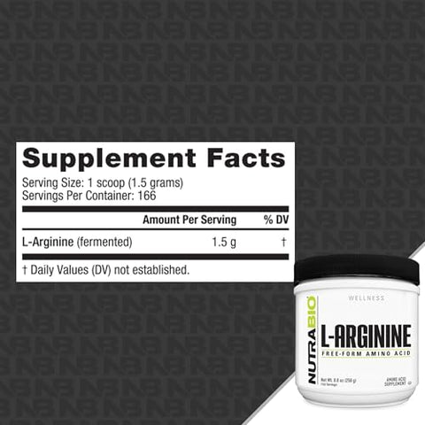 Nutrabio L-Arginine Supplement 750Mg Nitric Oxide Precursor Supports Blood Flow Vascular Health And Muscle Growth 250G