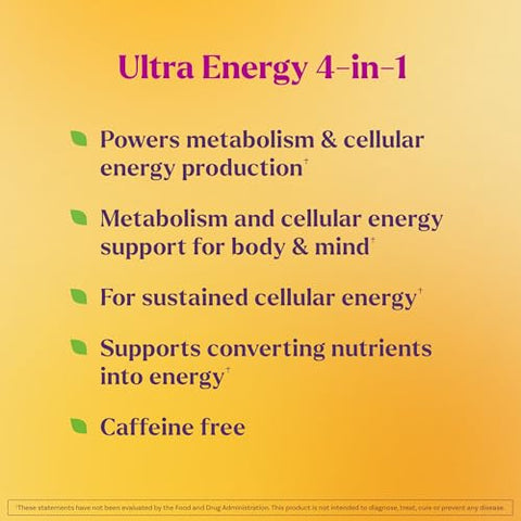 Natrol Ultra Energy 4-In-1 Blend 1000Mcg B12 Vitamin B Complex Vitamin D Coq10 Capsules 30 Ct Vegetarian Caffeine Free Supports Cellular Energy Production