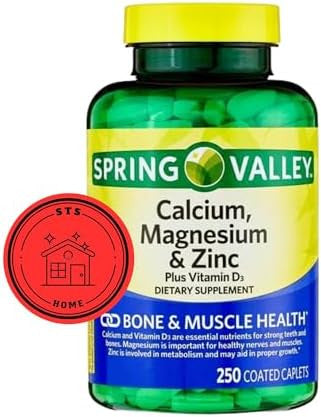 Calcium Magnesium Zinc with Vitamin D3 - Daily Mineral Supplement, 600 mg Calcium, 250 Caplets + STS Sticker