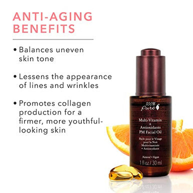 100% Pure Multivitamin + Antioxidants Pm Facial Oil Antiaging Skin Care Night Facial Oil Antiwrinkle Natural Face Moisturizer W/Retinol Vitamin C Coq101 Fl Oz