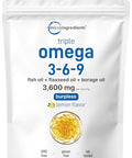 Micro Ingredients Ultra Omega 3-6-9 3600Mg Per Serving 300 Burpless Softgels Lemon Flavor Blend Of Fish Flaxseed Borage Oils Bioavailable Source Non-Gmo No Gluten Mercury Free