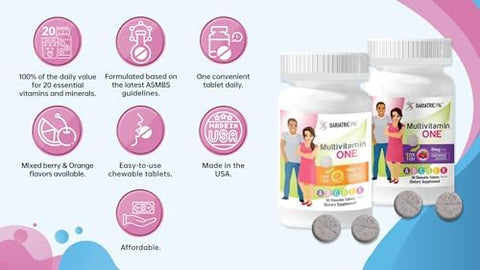 BariatricPal Multivitamin ONE 1 per Day! Bariatric Multivitamin Chewable with 45mg Iron Mixed Berry (30 Count)
