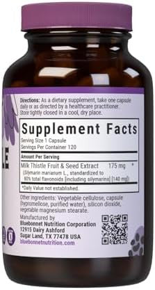 Bluebonnet Nutrition Milk Thistle Fruit & Seed Extract Liver Health Nongmo Vegan Kosher Gluten Soy 120 Vegetable Capsules 120 Servings