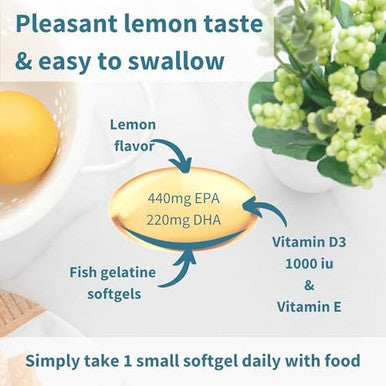 Advanced Omega-3 Wild Fish Oil & Vitamin D3 1000Iu, 1-A-Day, Triglyceride Form Epa & Dha Fatty Acids, Fast-Acting Rtg, Ultra Pure & Non-Gmo, 60 Softgels, By Igennus