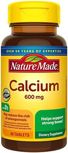 Nature Made Calcium 600 Mg With Vitamin D3, Dietary Supplement For Bone Support, 60 Tablets