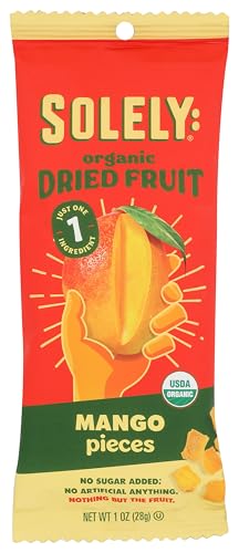 SOLELY Organic Dried Mango Pieces, 1 oz, 10 Pouches Ã¢â‚¬â€œ Real Fresh Fruit, Portable On-the-Go Snack, Vegan, Non-GMO, No Sugar Added, Not From Concentrate, Shelf-Stable, Healthy Snack for Kids & Adults