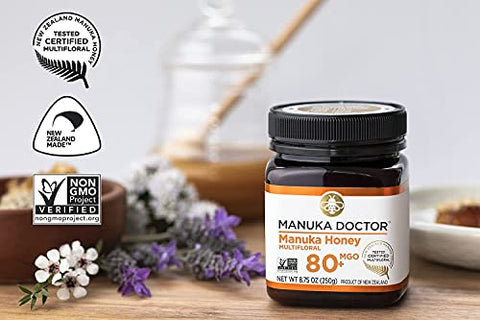 MANUKA DOCTOR - Manuka Honey MGO 80+ Multifloral & MGO 125+ Monofloral Value Bundle, 100% Pure New Zealand Honey. Certified. Guaranteed. RAW. Non-GMO, 2 x 8.75oz Pots