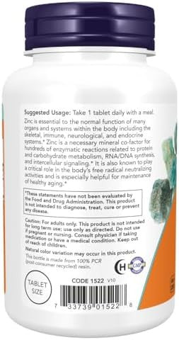 Now Foods Zinc (From 405Mg Of Zinc Gluconate), White, Unflavored, Tablet, 250 Count
