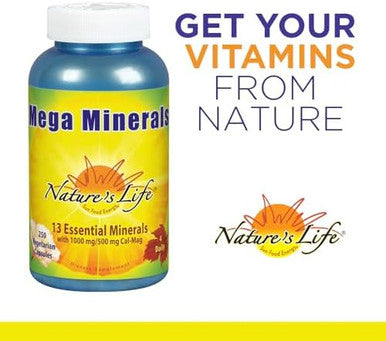 Nature'S Life Mega Minerals Complex Complete Multi Mineral + Vitamin D Supplement 250 Vegetarian Capsules