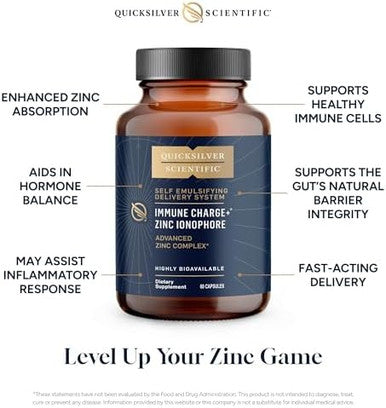 Quicksilver Scientific Immune Charge+ Zinc Ionophore - Zinc Supplement Complexed With Quercetin, Luteolin, Hesperetin Immune + Gi Support (60 Capsules)
