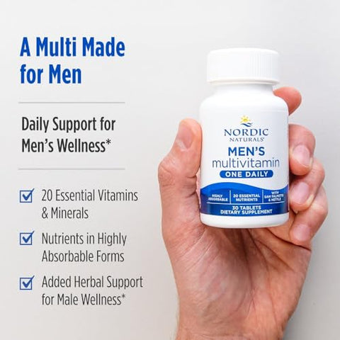 Nordic Naturals Men S Multivitamin One Daily - Bone Energy & Blood-Vessel Support - Immunity Supplement - 20 Essential Nutrients - 30 Tablets 30 Servings