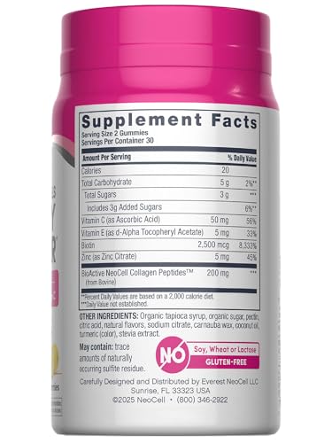 Neocell Hair Skin And Nails Gummies 60 Count Collagen Peptides Plus Biotin With Vitamins C And E Advanced Beauty Builder Formula For Women And Men