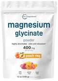 Micro Ingredients Magnesium Powder 12Oz (56 Servings) Magnesium Glycinate Powder Sweet Peach Ring Flavored Sleep Muscle Heart & Nerve Health Support Easily Absorbed Non-Gmo Vegan Sugar Free