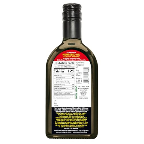 Golden Kings of Ukraine Pure Hemp Seed Cooking Oil - Extra Virgin Cold Pressed Oil - Unrefined and Non-Deodorized 11.83 OZ