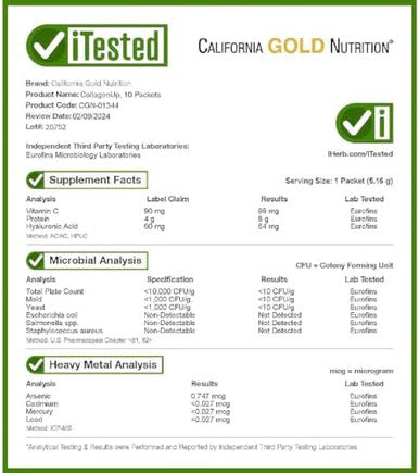 California Gold Nutrition Collagen Peptides Powder With Hyaluronic Acid Support For Healthy Hair Skin Nails Joints And Bones Nongmo Gluten Unflavored 10 Packets 0.18 Oz (5.16 G)