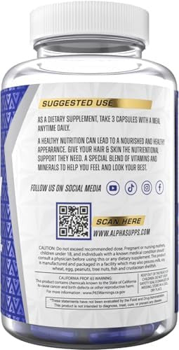 Alpha Supps Hair, Skin, And Nails Supplement For Women - Vibrant Hsn Health And Strength With Biotin, Collagen, And Vitamins To Support Hair Growth, Thickness, And Skin Radiance - 90 Capsules