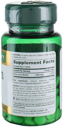 Nature's Bounty Biotin 1000 mcg Vitamin Supplement Tablets 100 ea (Pack of 2)