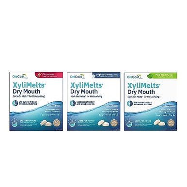 Oracoat Xylimelts Dry Mouth Relief Bundle Slightly Sweet 40 Count Mild Mint 40 Count And Cinnamon 40 Count