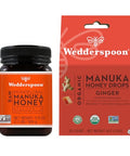 Wedderspoon Raw Premium Manuka Honey KFactor 16+, 17.6 Ounce & Organic Manuka Honey Drops, Ginger + Echinacea, Unpasteurized, Genuine New Zealand Honey, Perfect Remedy For Dry Throats, 4.0 Ounce