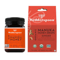 Wedderspoon Raw Premium Manuka Honey KFactor 16+, 17.6 Ounce & Organic Manuka Honey Drops, Ginger + Echinacea, Unpasteurized, Genuine New Zealand Honey, Perfect Remedy For Dry Throats, 4.0 Ounce