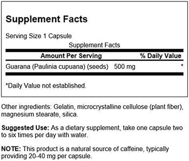 Swanson Guarana 500 Milligrams 100 Capsules