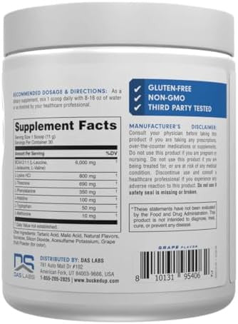 Bucked Up Essential Amino Acids EAA Powder Easy Mix Non Clumping Formula for Pre Intra Workout