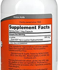 Now Foods Supplements Llysine (Llysine Monohydrochloride) 500 Mg Amino Acid 100 Veg Capsules