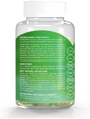 Ivybears Menâ€™S Hair Vitamin Gummies â€“ Anti-Hair-Loss Anti-Shedding â€“ Hair Growth Supplement For Men â€“ Biotin Folic Acid Zinc - Vitamins A C D E B5 B6 And B12 â€“ For Hair Skin & Nails â€“ Vegan