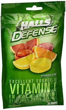 Halls Defense Vitamin C Drops Assorted Citrus 30 Each Pack of 4