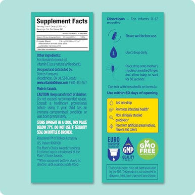 Ddrops Baby Probiotic With Vitamin D 60 Drops - Colic Symptom Relief For Newborns And Infants - Easy-To-Use Just One Drop Daily No Sugar Non-Gmo Allergy-Friendy