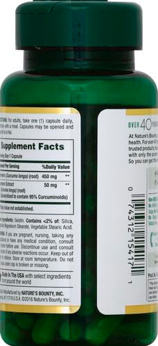 Nature's Bounty Turmeric Capsules Antioxident Health 450 Mg 60 Ct