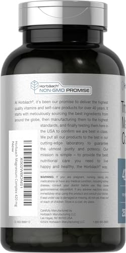 Horbaach Triple Magnesium Complex 420 mg 250 Capsules NonGMO and Gluten Free Formula Magnesium Oxide Citrate and Aspartate Dietary Supplement