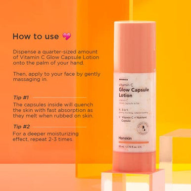 Hanskin Vitamin C Glow Capsule Face Moisturizer Boost Radiance And Even Skin Tone With Vitamin B And Niacinamide Brightening Korean Skin Care 2.7 Fl Oz.