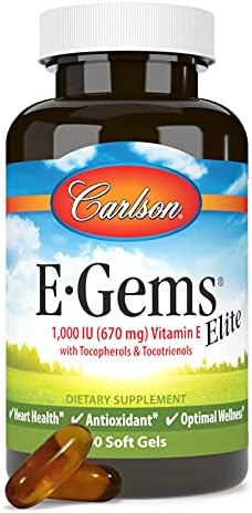 Carlson EGems Elite 1000 IU (670 mg) Vitamin E with Tocopherols and Tocotrienols Optimal Wellness 60 Softgels