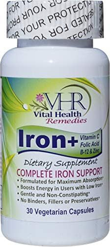 Iron+ With Vitamin C, Folic Acid, B-12 & Zinc Preservative-Free, Gentle And Non-Constipating Formulated For Maximum Absorption. 30 Veggie Caps
