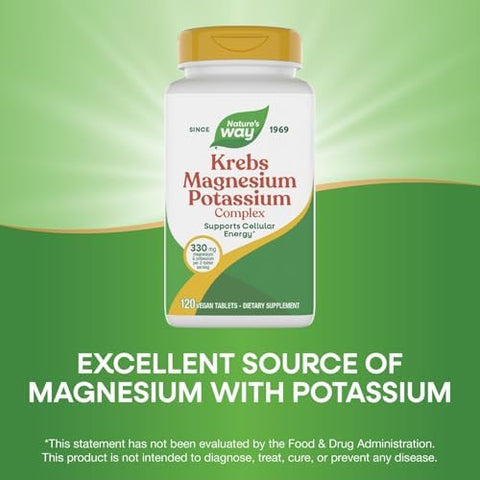 NatureS Way Krebs Magnesium Potassium Complex Cellular Energy Support With Magnesium Lysinate and Malate And Potassium Citrate Vegan Gluten and Dairy 120 Tablets (Packaging May Vary)