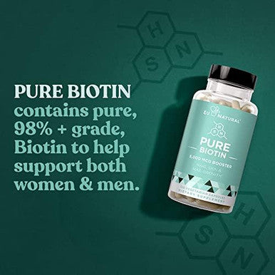 Eu Natural Biotin 5000 Mcg Hair Skin Nails Supplement High-Potency Hair Growth Vitamins For Women & Men Provide Powerful Support For Healthy Hair, Stronger Nails And Glowing Skin 120 Vegan Soft Capsules