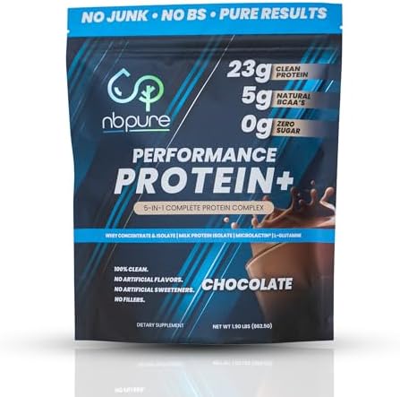 Nbpure Performance Protein+: Natural Protein Blend 23G Whey Isolate & Concentrate + Milk Protein Isolate" Clean Healthy Protein Powder " Nothing Artificial Chocolate