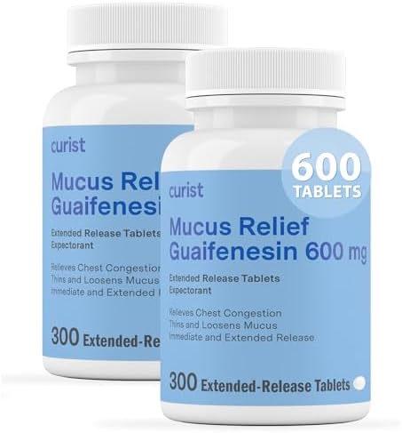 Curist Guaifenesin 600 Mg Extended Release Tablets (300 Dye Tablets) Expectorant Mucus Relief Uniqus Guaifenesin 600 Mg (Bulk Pack)