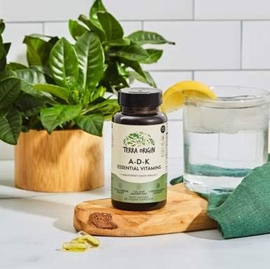 TERRA ORIGIN ADK Essential Vitamin Supplement 60 Liquid Capsules High Potency Vitamin A D 5000 IU K1 and K2 Non GMO Gluten Free Vegan Made in USA