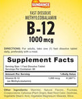 Sundance Vitamin B12 1000 mcg Fast Dissolve Tablets As Methylcobalamin Vegetarian NonGMO and Gluten Free Supplement